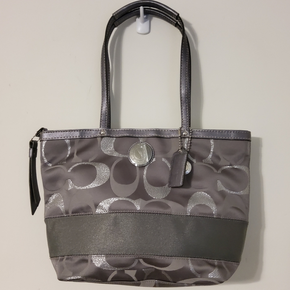 Coach Gray and Silver Tote Bag
